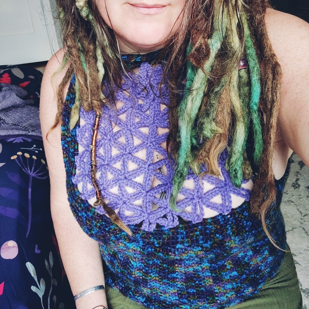 Flower of life crocheted halter/corset top